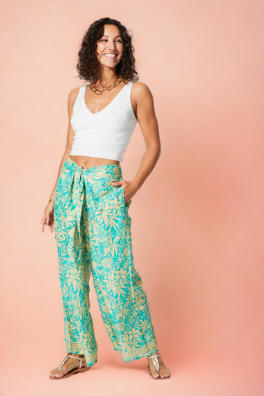 Pantalon turquoise avec ceinture - PIP2004A