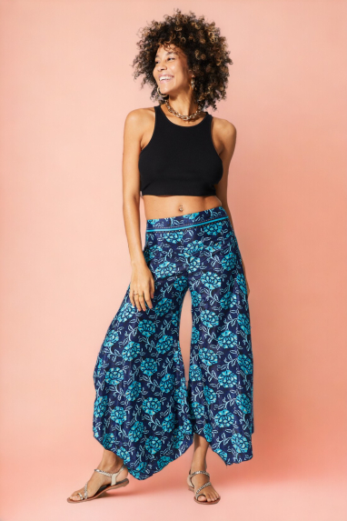 Pantalon bleu fonce floral - PIP2002D